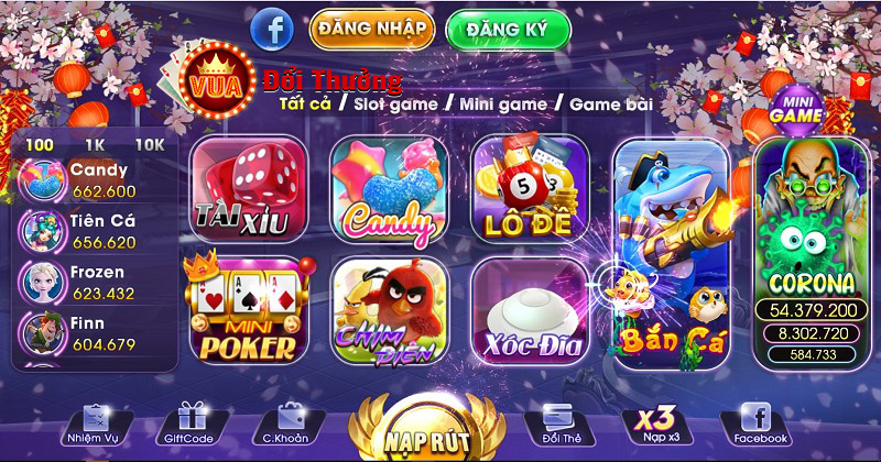 Kho game phong phú với nhiều tựa game đình đám